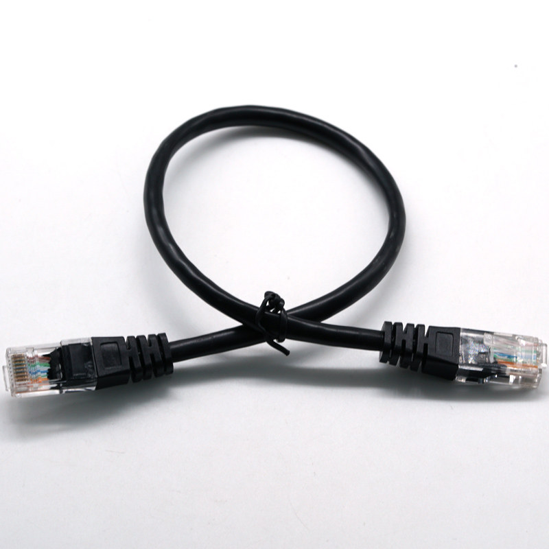 RJ45 8PIN Đầu trong suốt 24 / 26AWG Cáp mạng Ethernet màu đen Cáp LAN Dây điện Khai thác dây điện